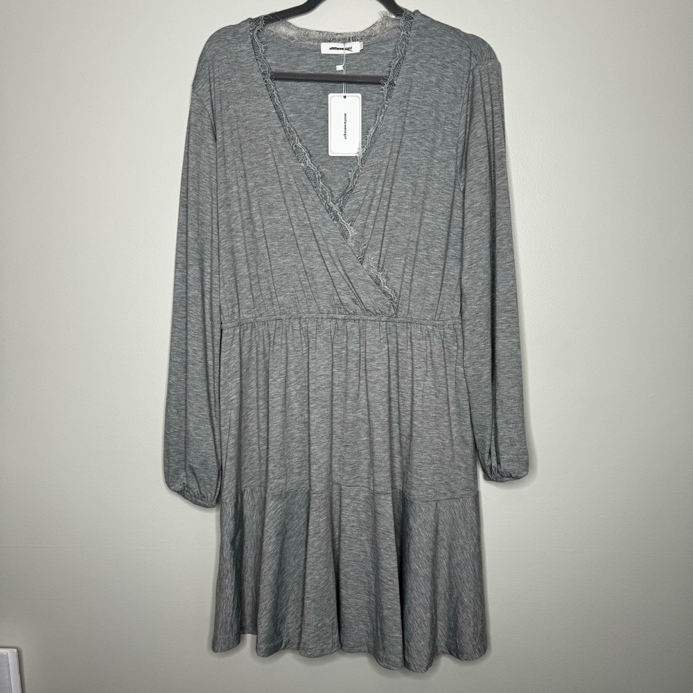 MiniFaceMiniGirl Marled Gray Long Sleeve A-line Tiered Skirt‎ Casual Dress 2XL